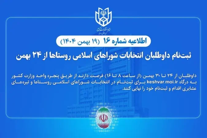 ثبت‌نام داوطلبان انتخابات شوراهای اسلامی روستاها از ۲۴ بهمن