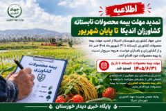 تمدید مهلت بیمه محصولات تابستانه کشاورزان اندیکا تا پایان شهریور